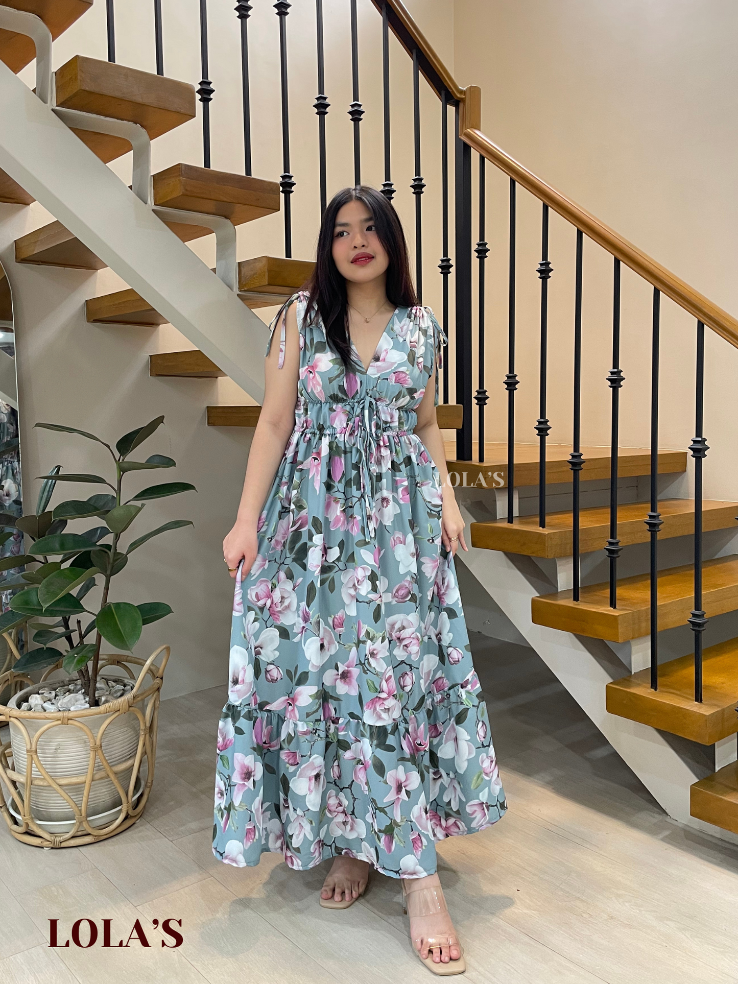 Adeline Dress (Teal Blooms)