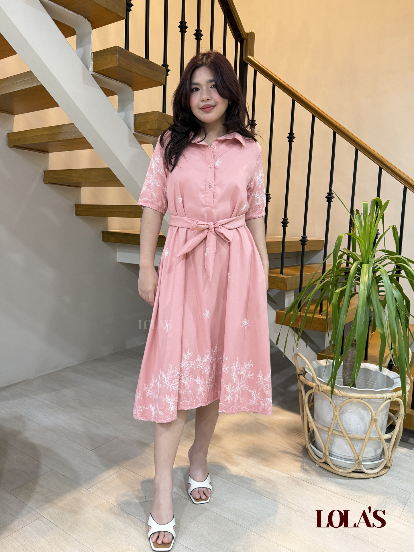 Bianca Dress (Pink Embroidered)