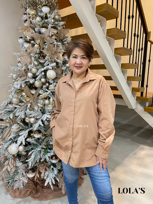 Shiela Button Down Long Sleeves Polo (Mocha)