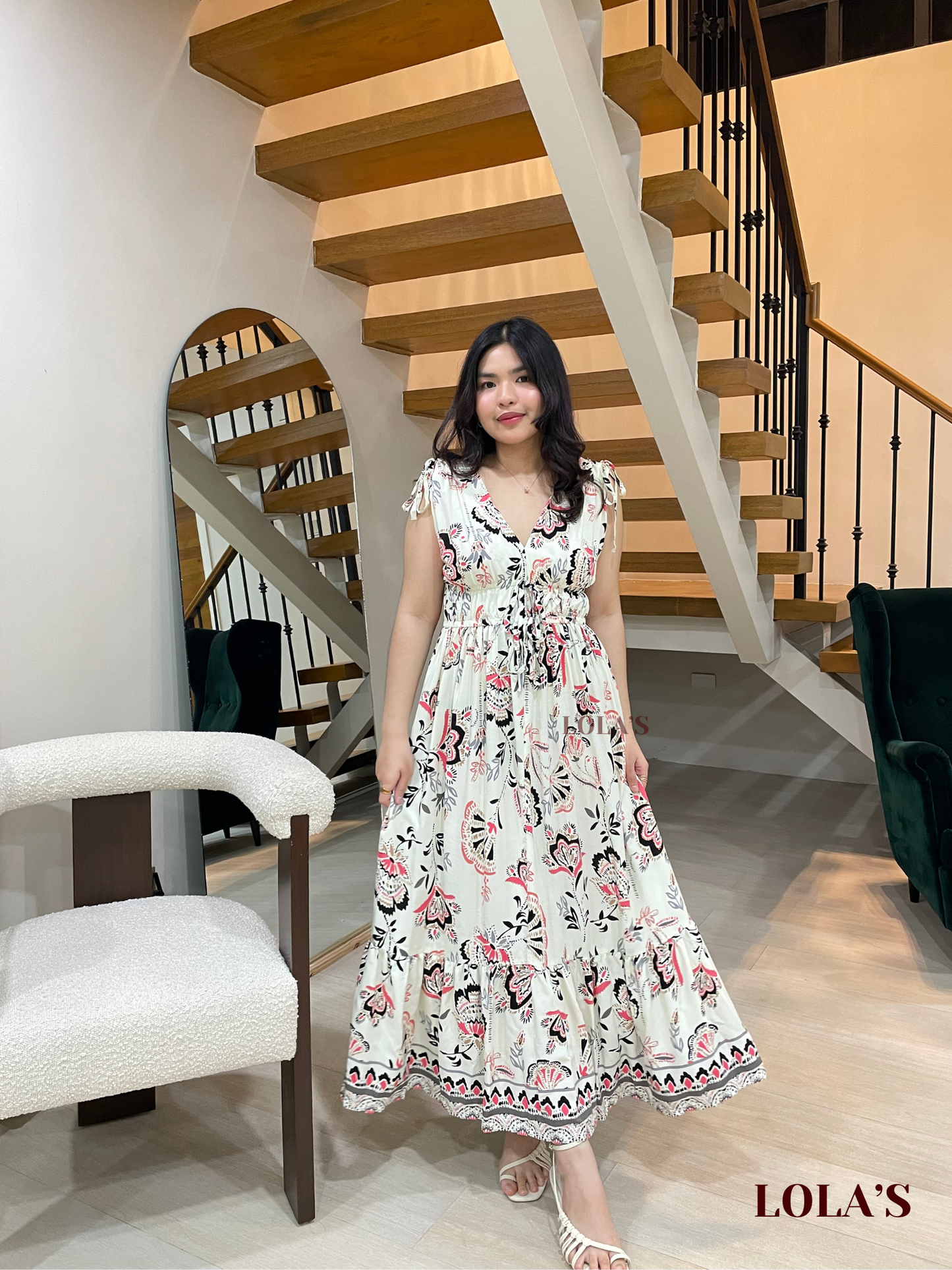 Adeline Dress (White Fan)