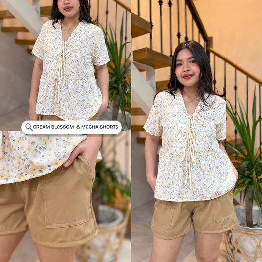 BIEN COORDS (Cream Blossom + Mocha Shorts)