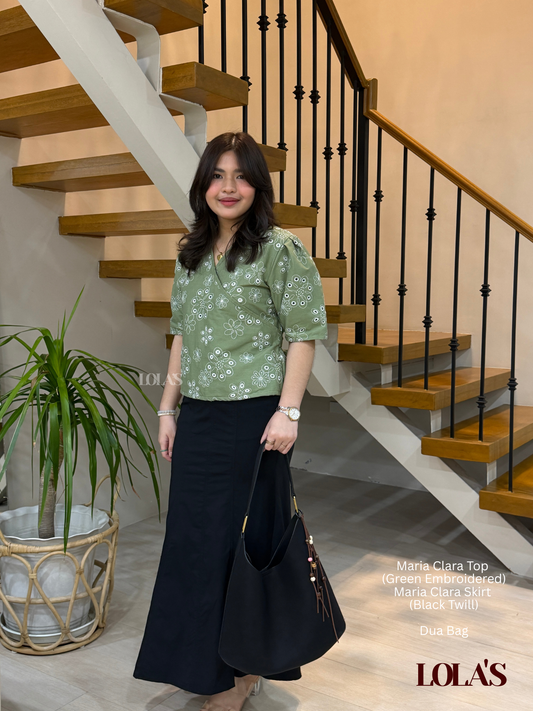 Maria Clara Top (Green Embroidered)