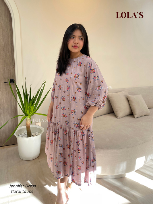 Jennifer Dress (Floral Taupe)