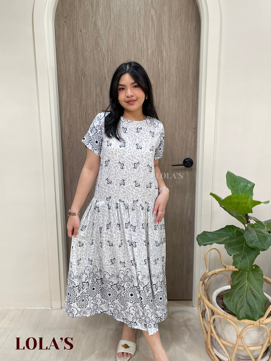 Mina Dress (Gray-Blue Floral)