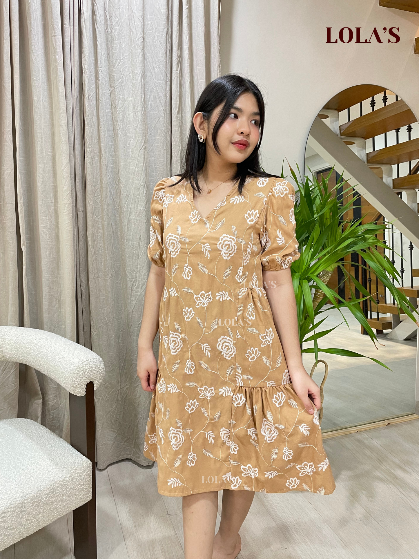 Samantha Dres (Caramel Embroidered)