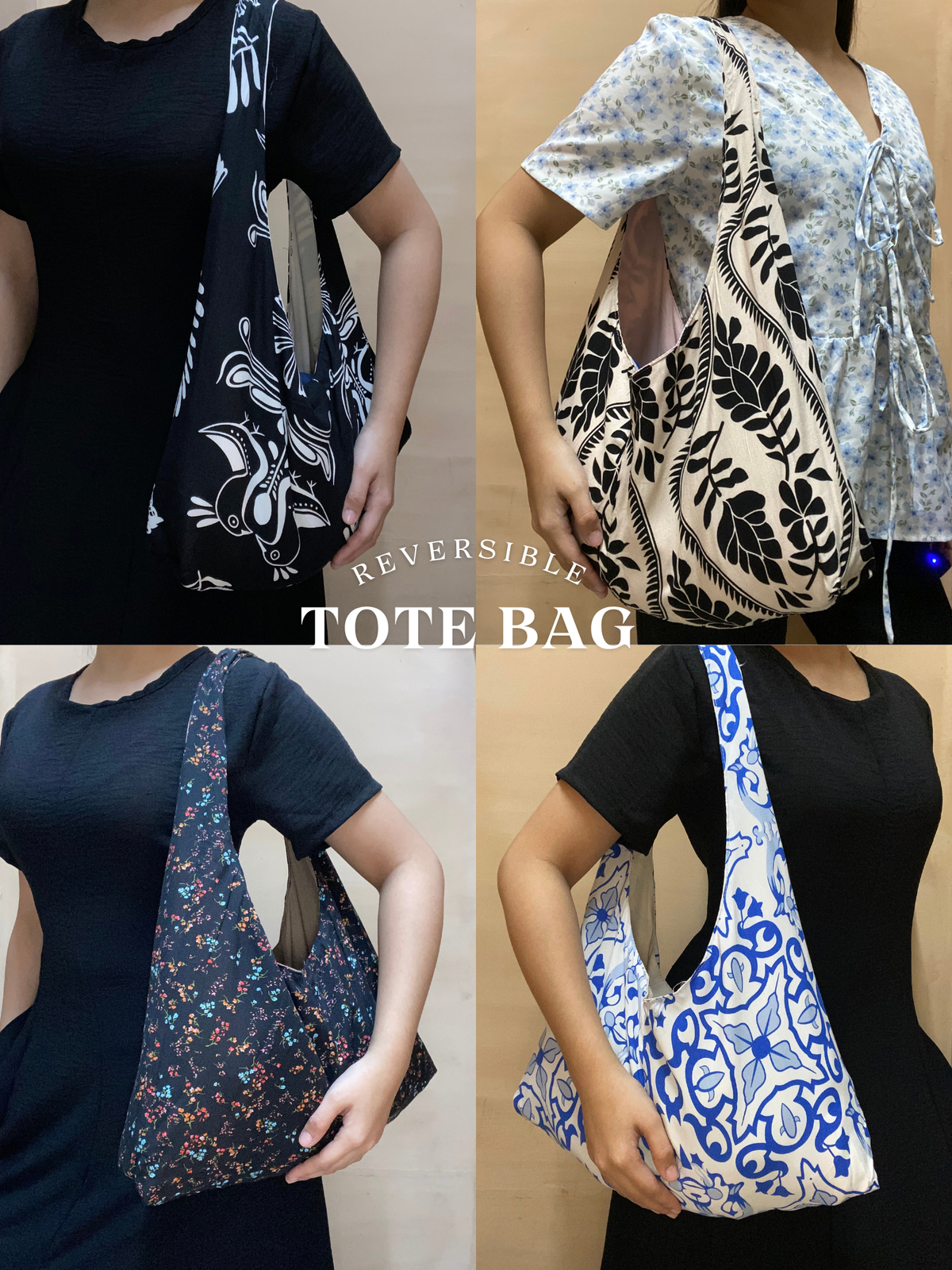 Reversible Tote Bag from Retaso Fabric (Printed| Small)