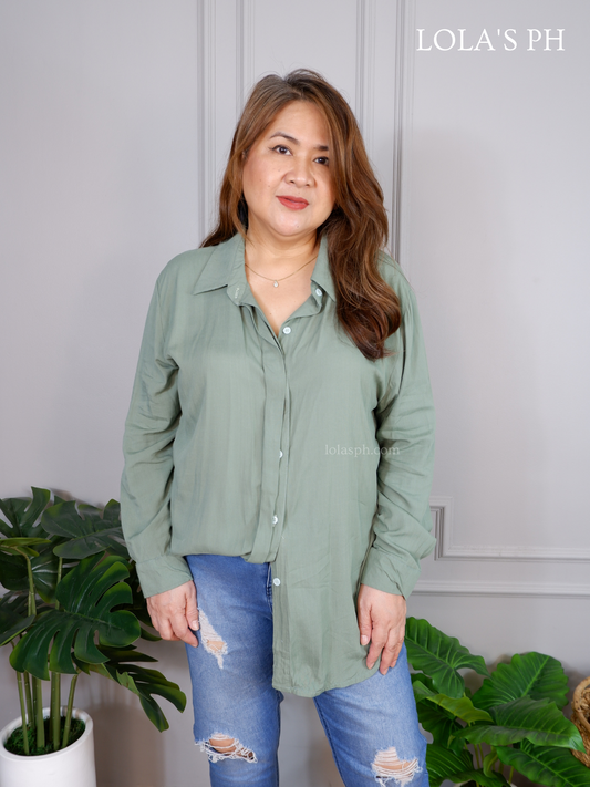 Evelyn Long Sleeves Polo (Sage Green)