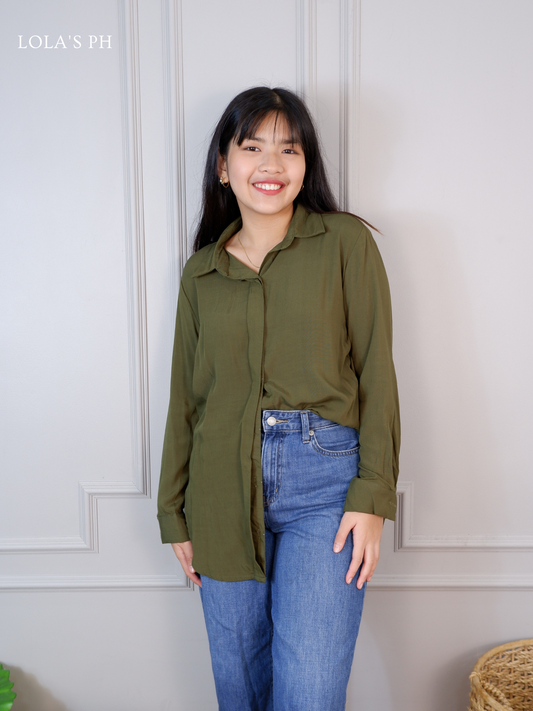 Evelyn Long Sleeves Polo (Army Green)