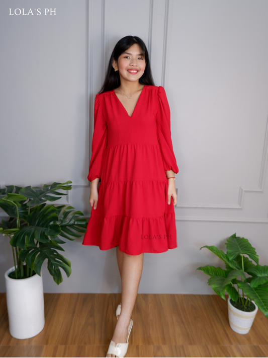 Claudia Dress (Rayon Crepe Red)