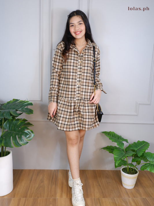 Chrissie Dress (Brown Checkered)