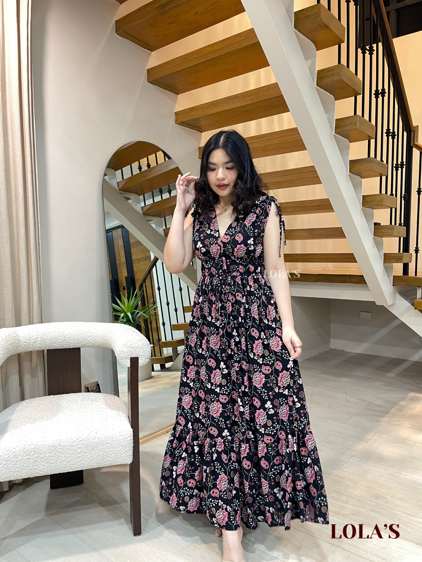 Adeline Dress (Black Florals & Paisleys)