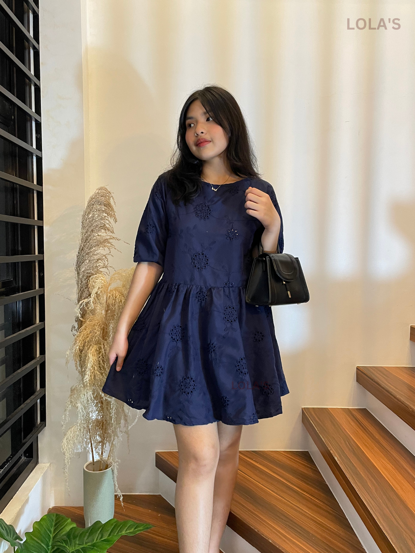 Andrea Dress (Navy Blue Eyelet)