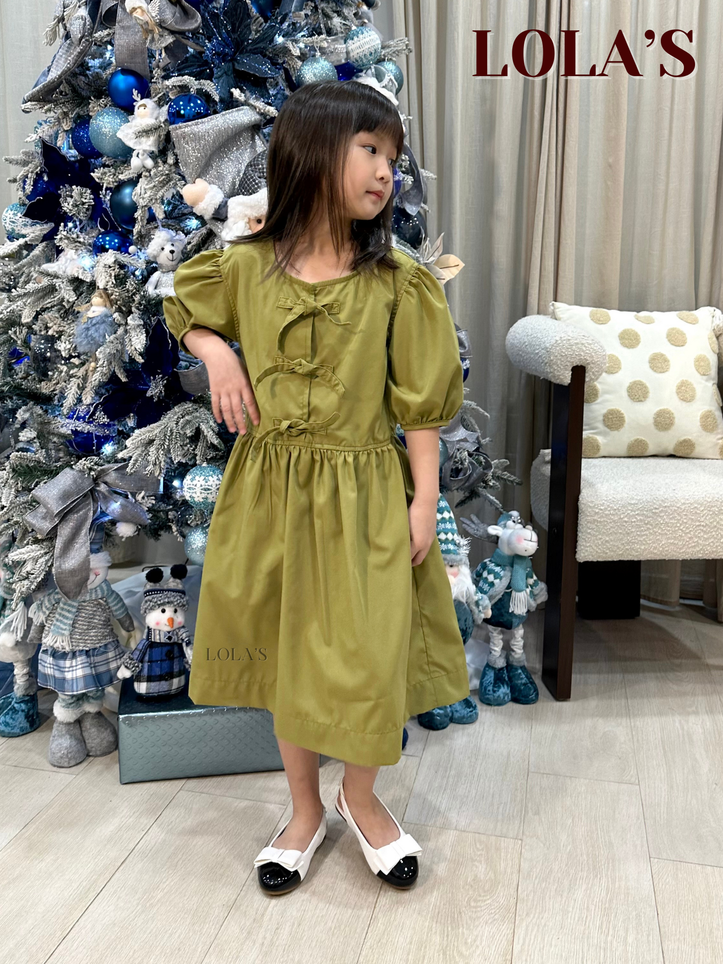 Salish Kids Dress (Olive Green)