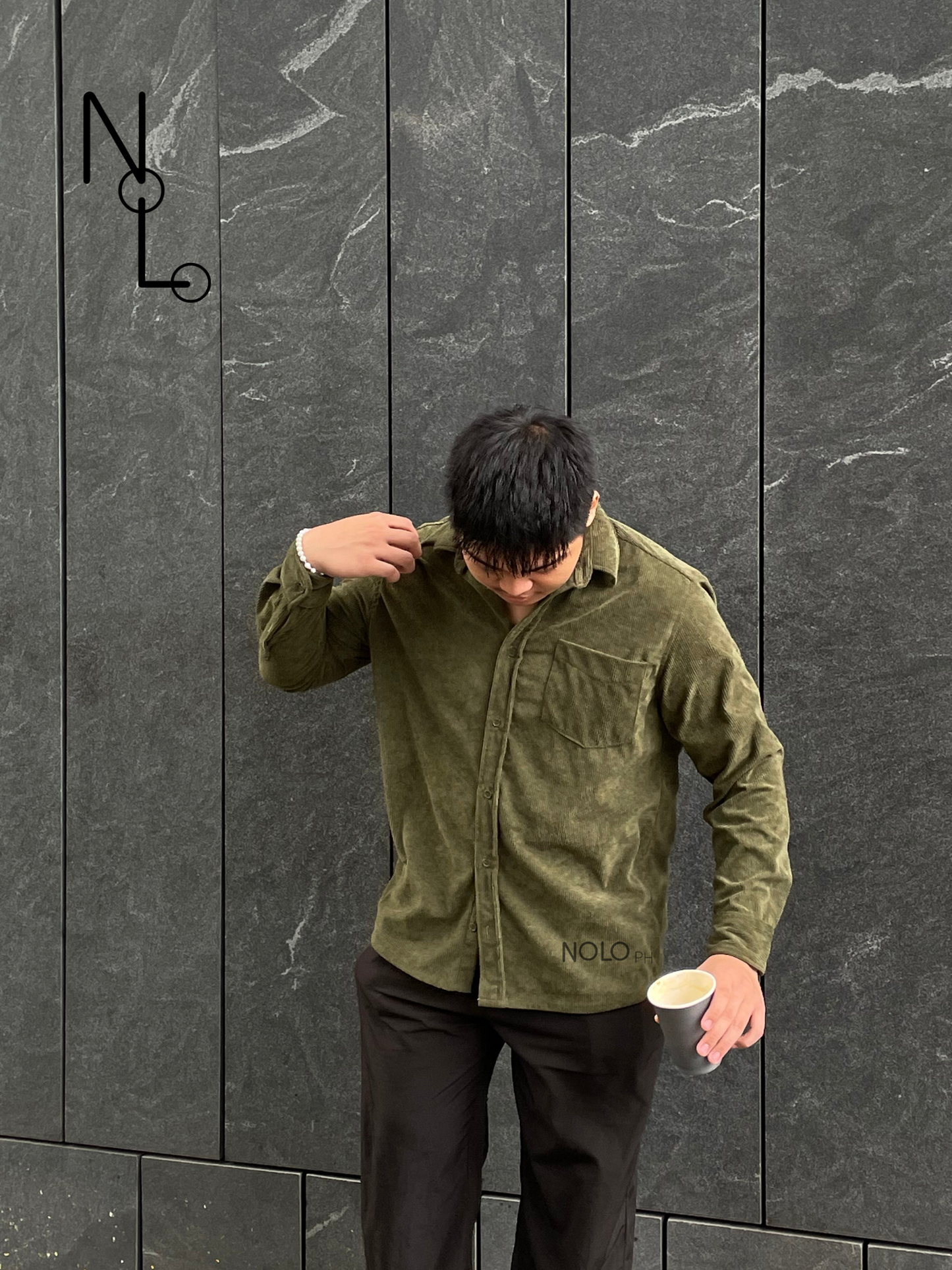 Nolo Corduroy Long Sleeves Polo (Army Green)