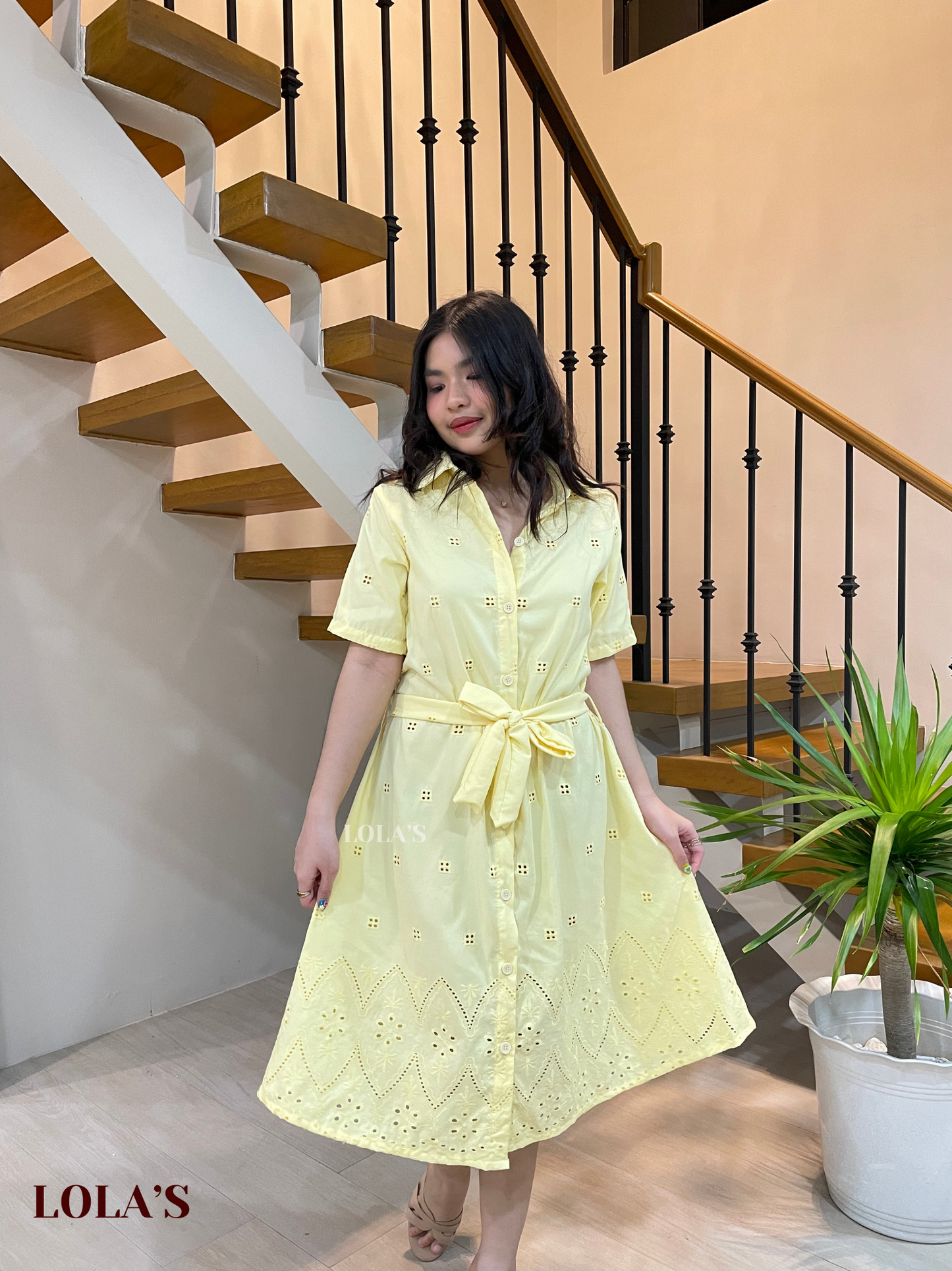Alexa Polo Dress (Lemon Eyelet)