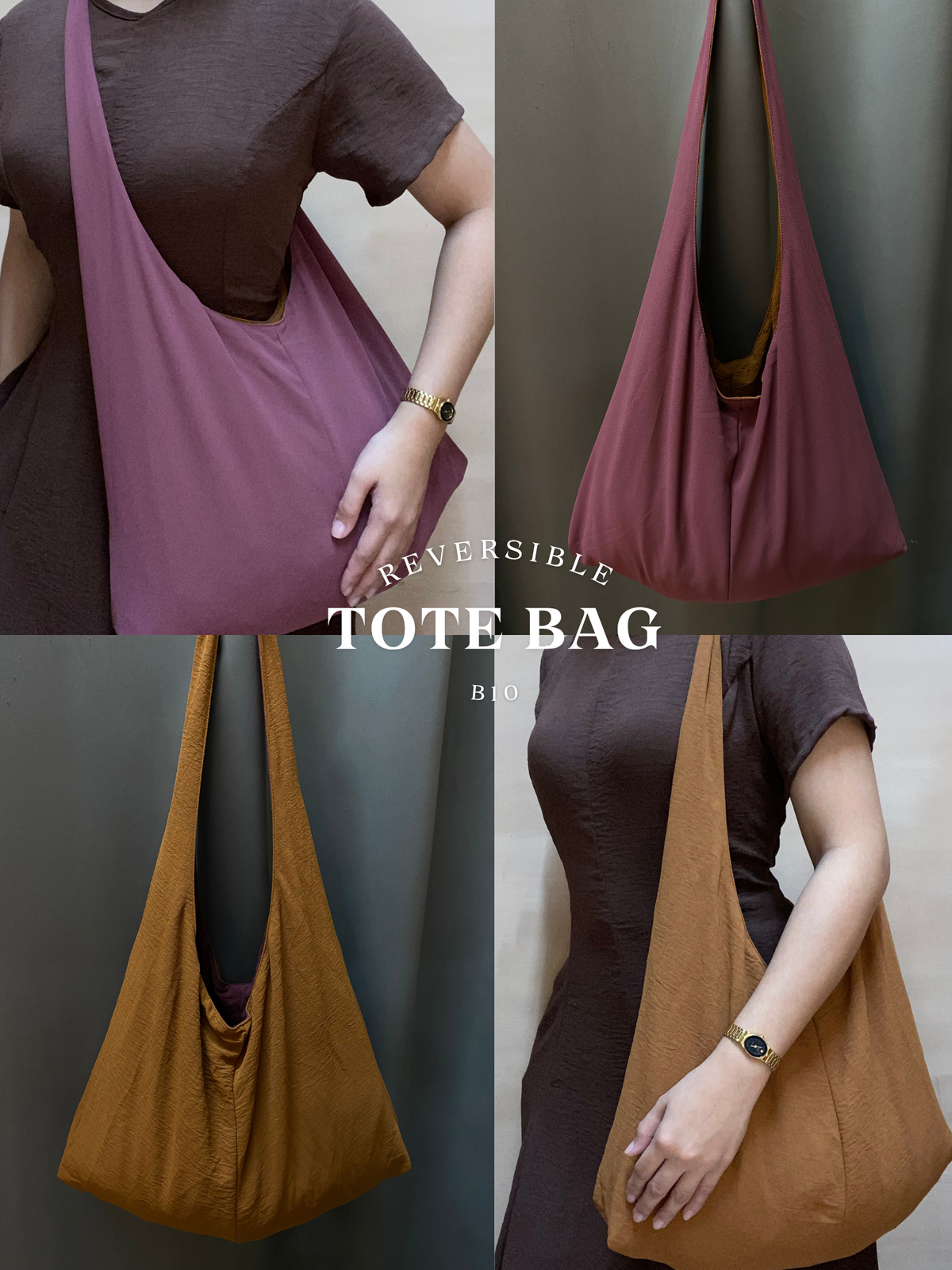 Reversible Tote Bag from Retaso Fabric (Plain | Big)