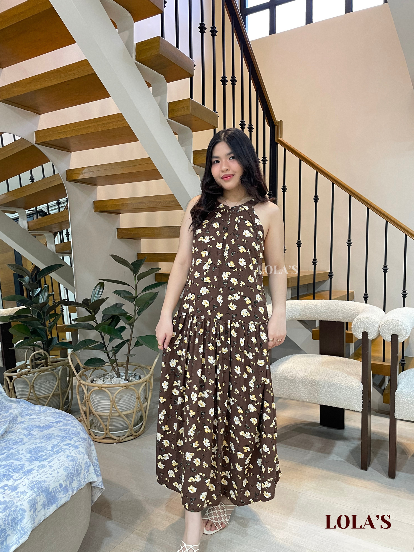Chesca Dress (Brown Blooms)