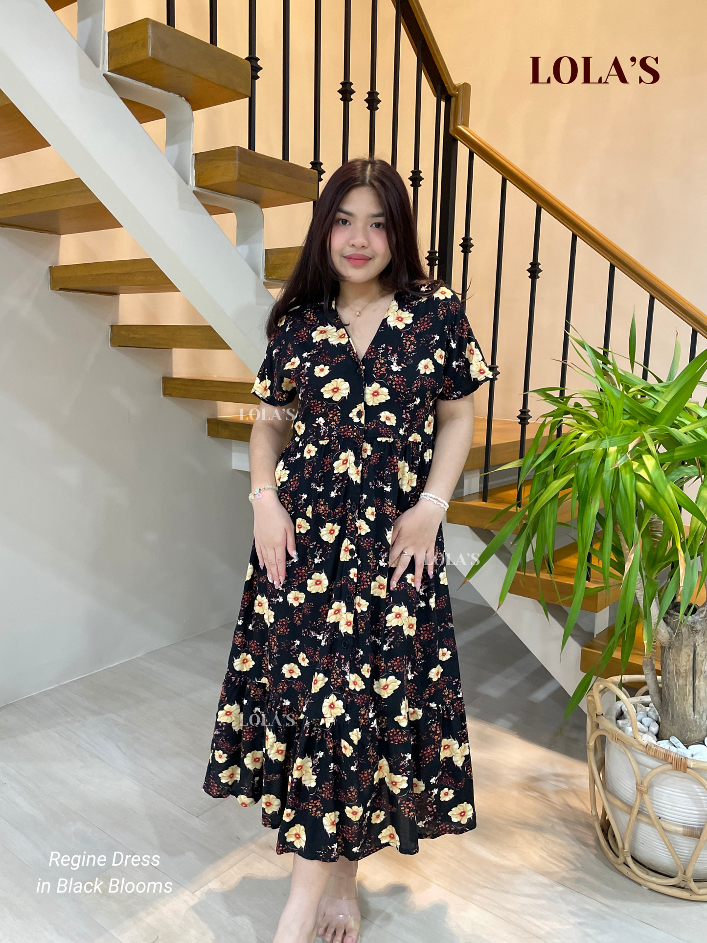 Regine Dress (Black Blooms)