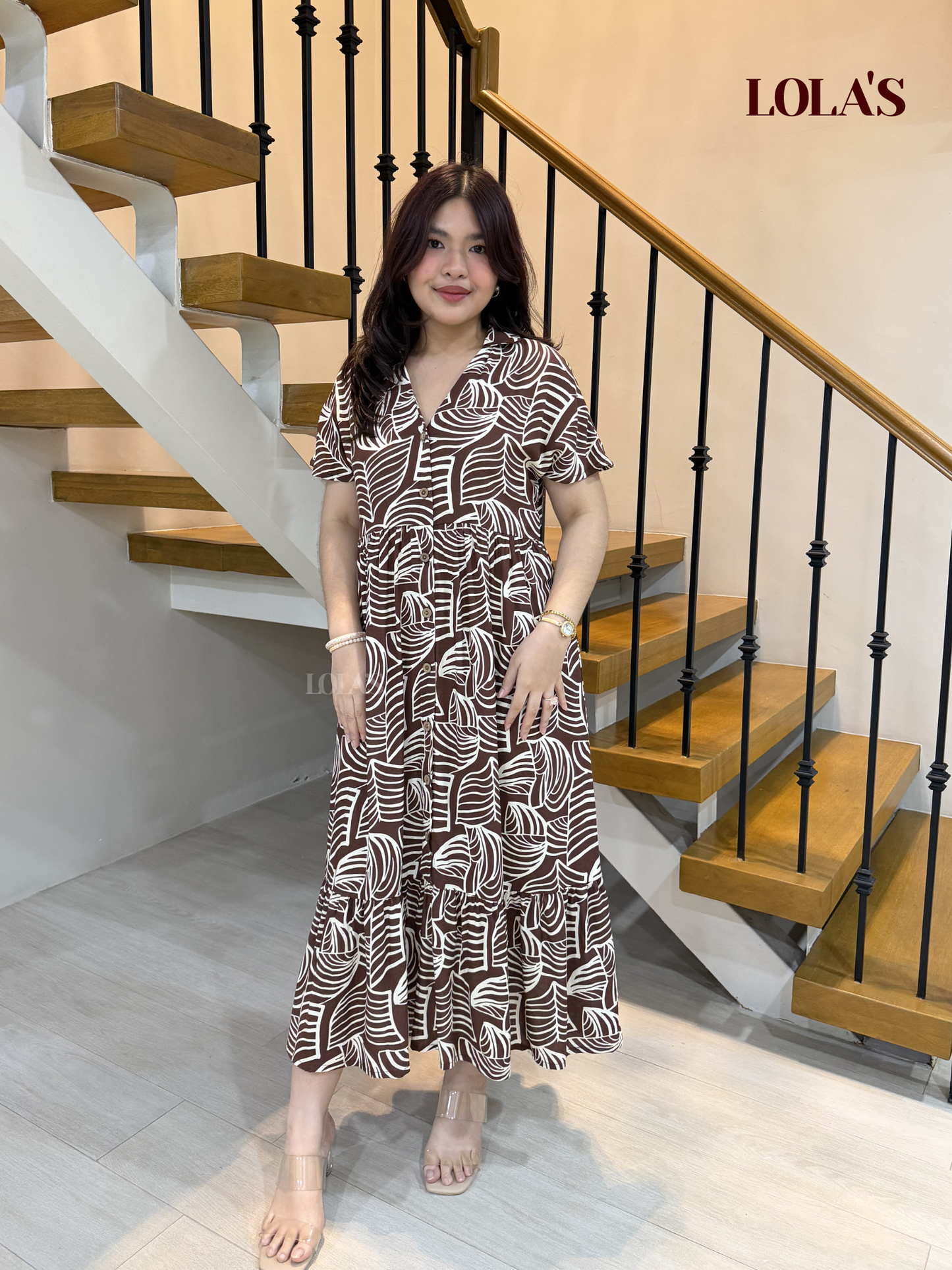 Regine Dress (Brown Leaf)