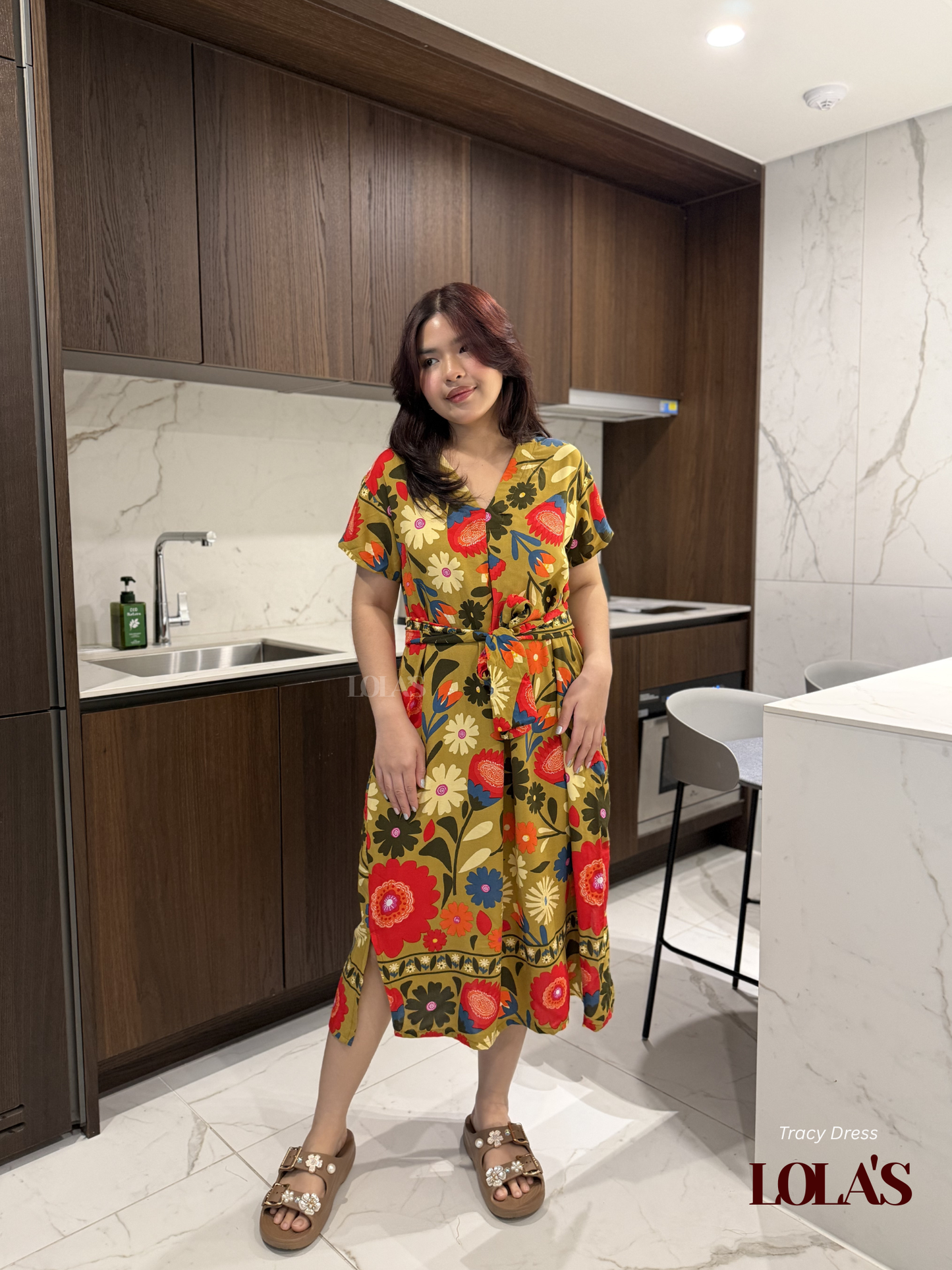 Tracy Dress (Olive Flora)
