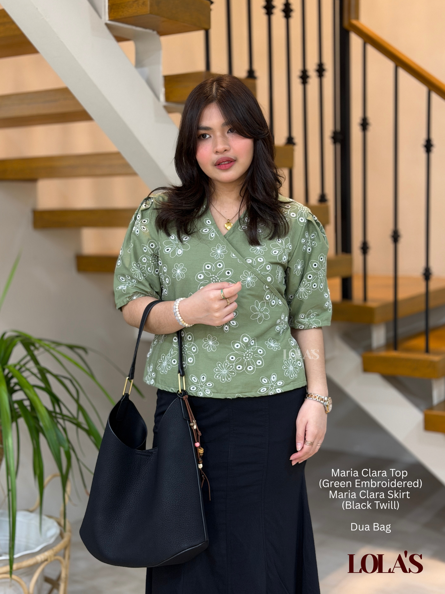 Maria Clara Top (Green Embroidered)