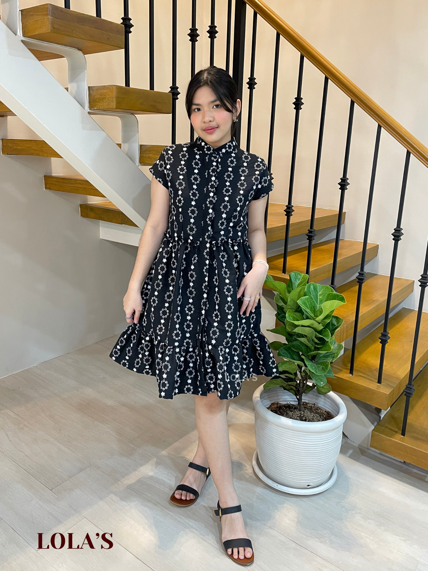 Jihyo Dress (Black Eyelet with White Embroidery)