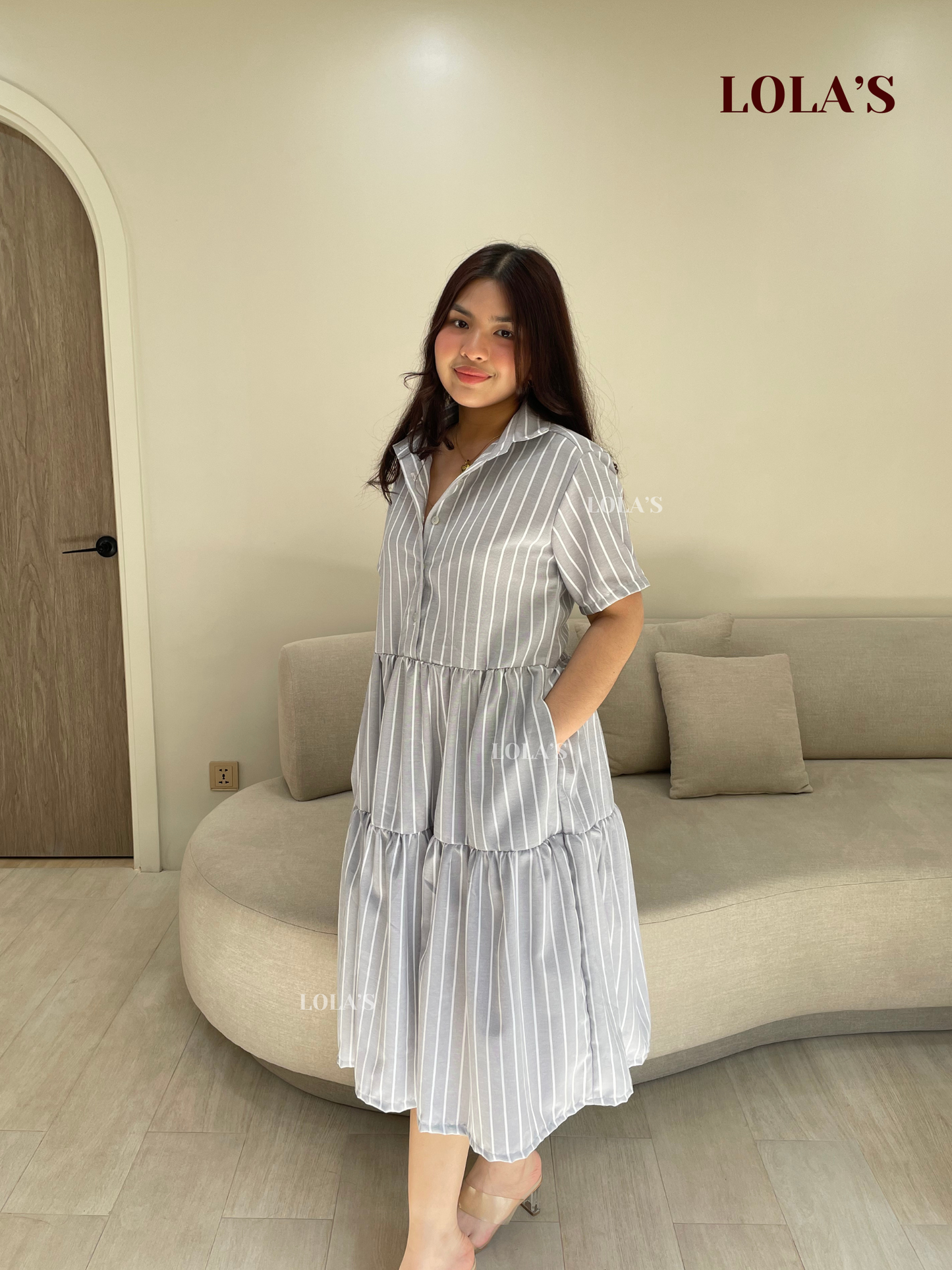 Emily Dress (Gray Stripes)