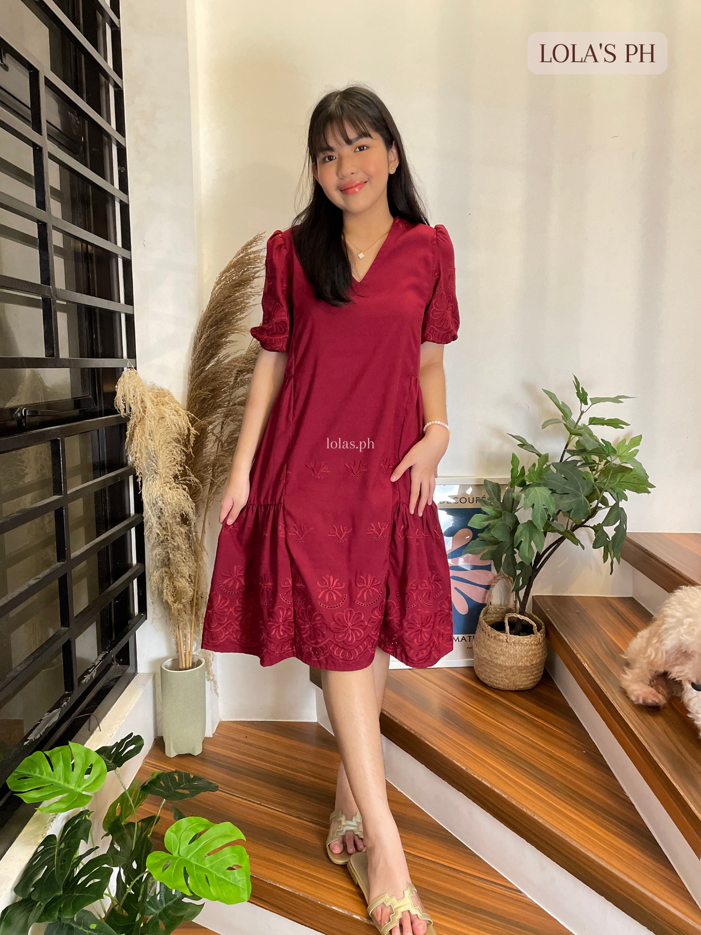 Samantha Dress (Wine Eyelet)