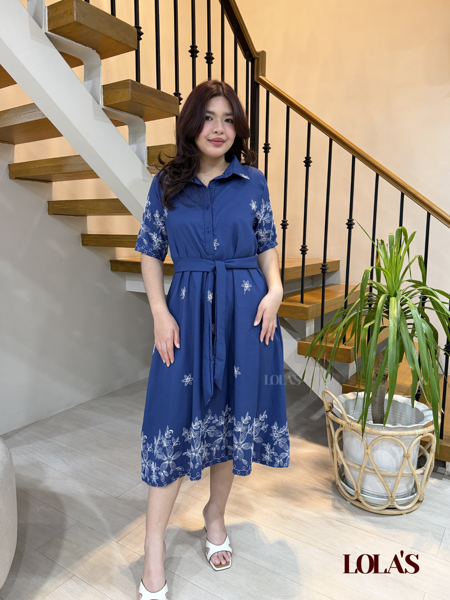 Bianca Dress (Navy Blue Embroidered)