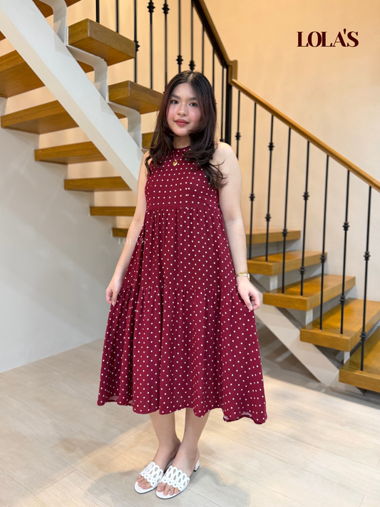 Miles Dress (Maroon Tiny Polka)