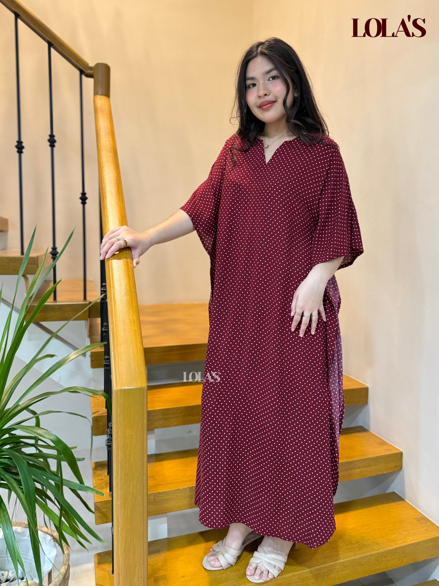 Donya Dress (Maroon Polka)