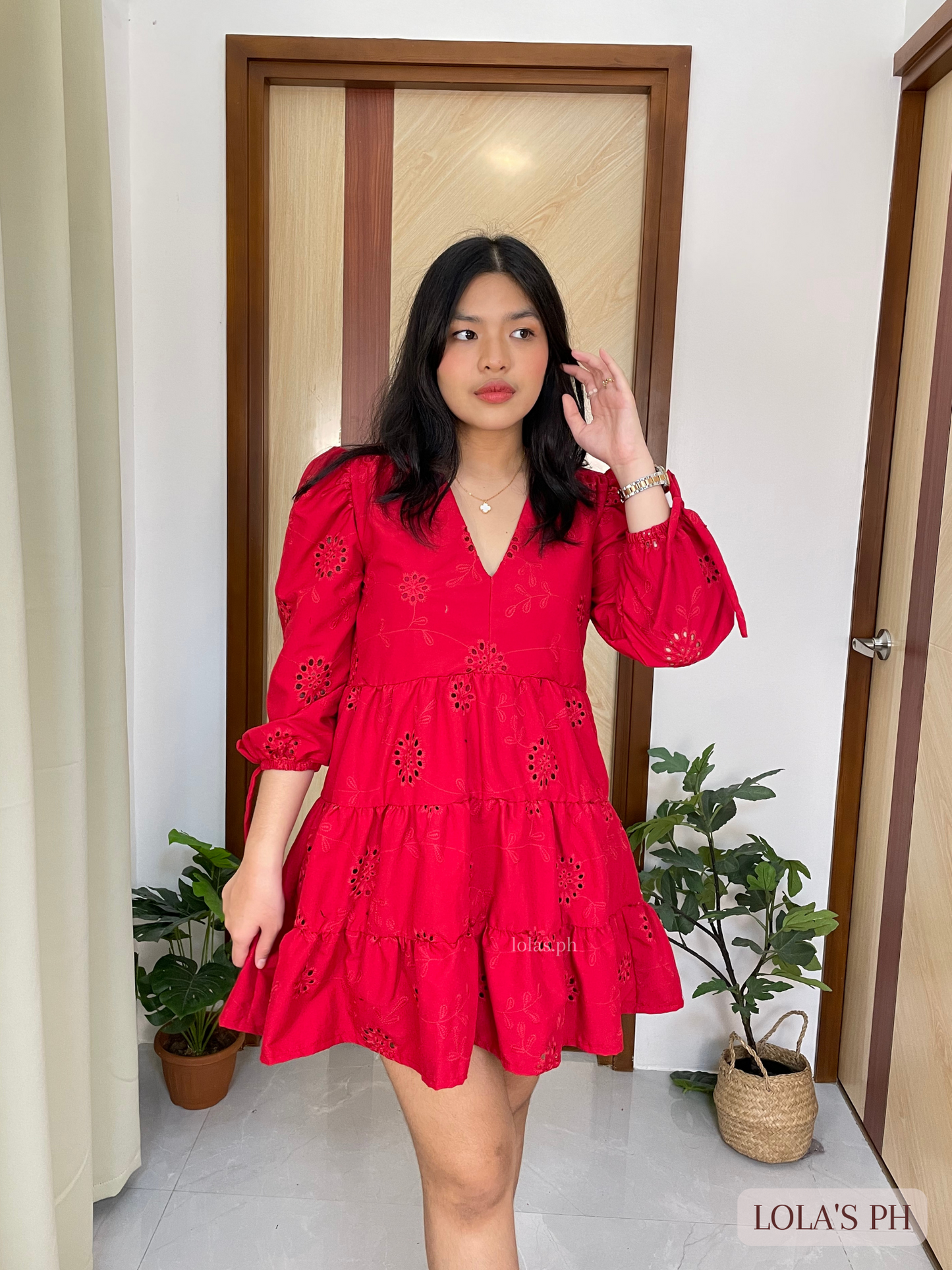 Monina Dress (Red Eyelet)