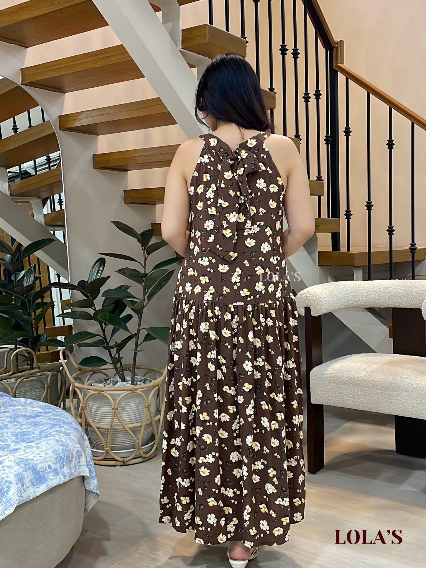 Chesca Dress (Brown Blooms)