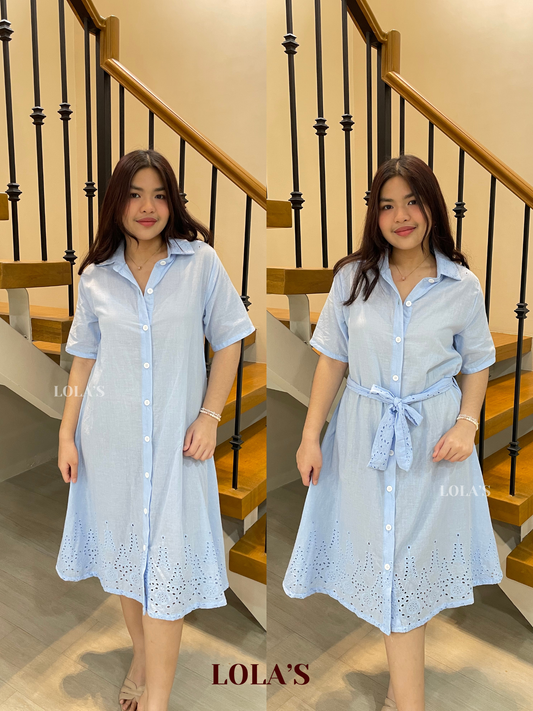 Alexa Polo Dress (Light Blue Eyelet)