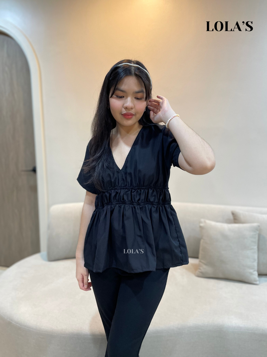 Mercy Sleeved Peplum Top (Black)