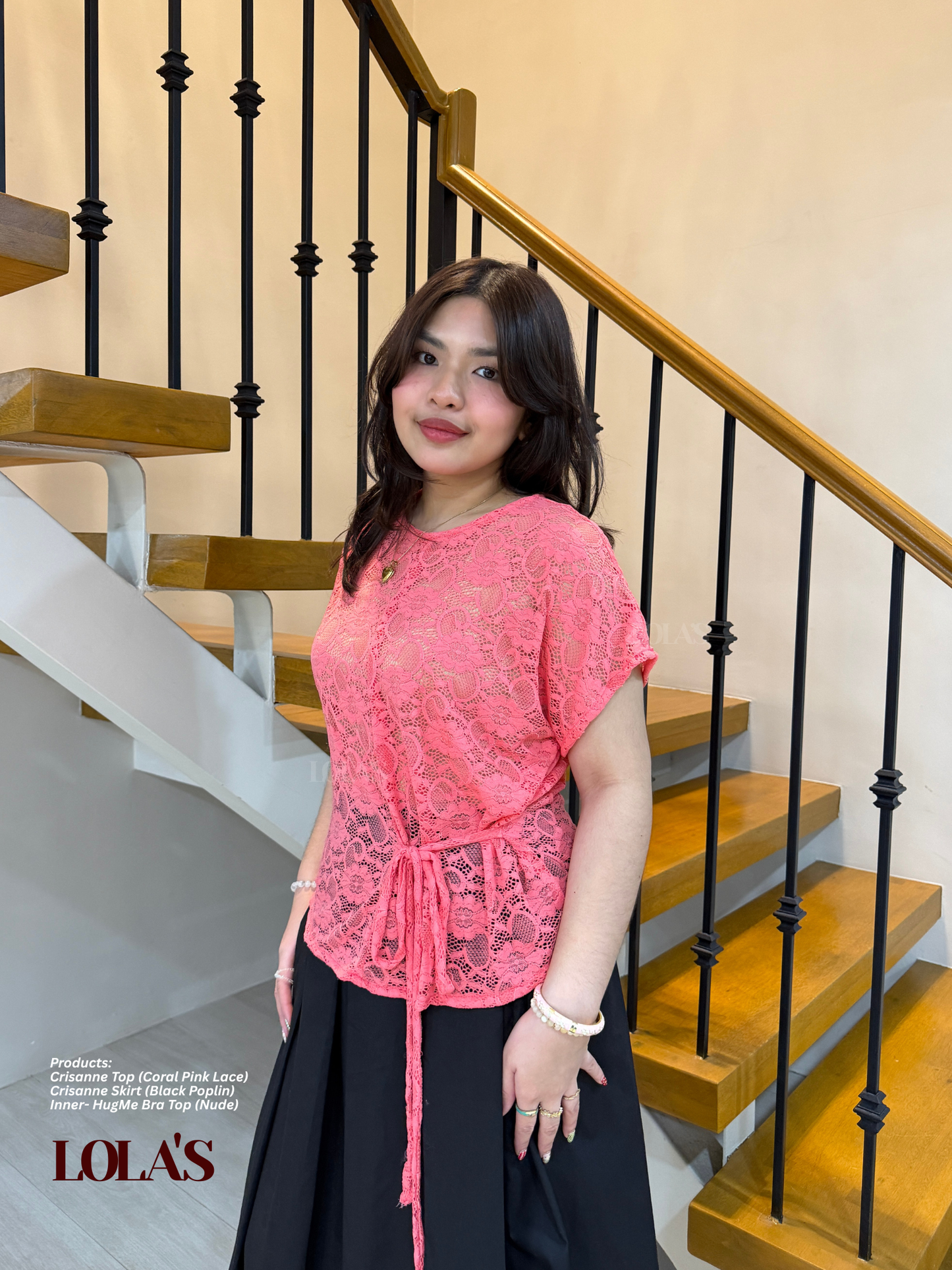 Crisanne Top (Coral Pink Lace | Sheer | See-Through)
