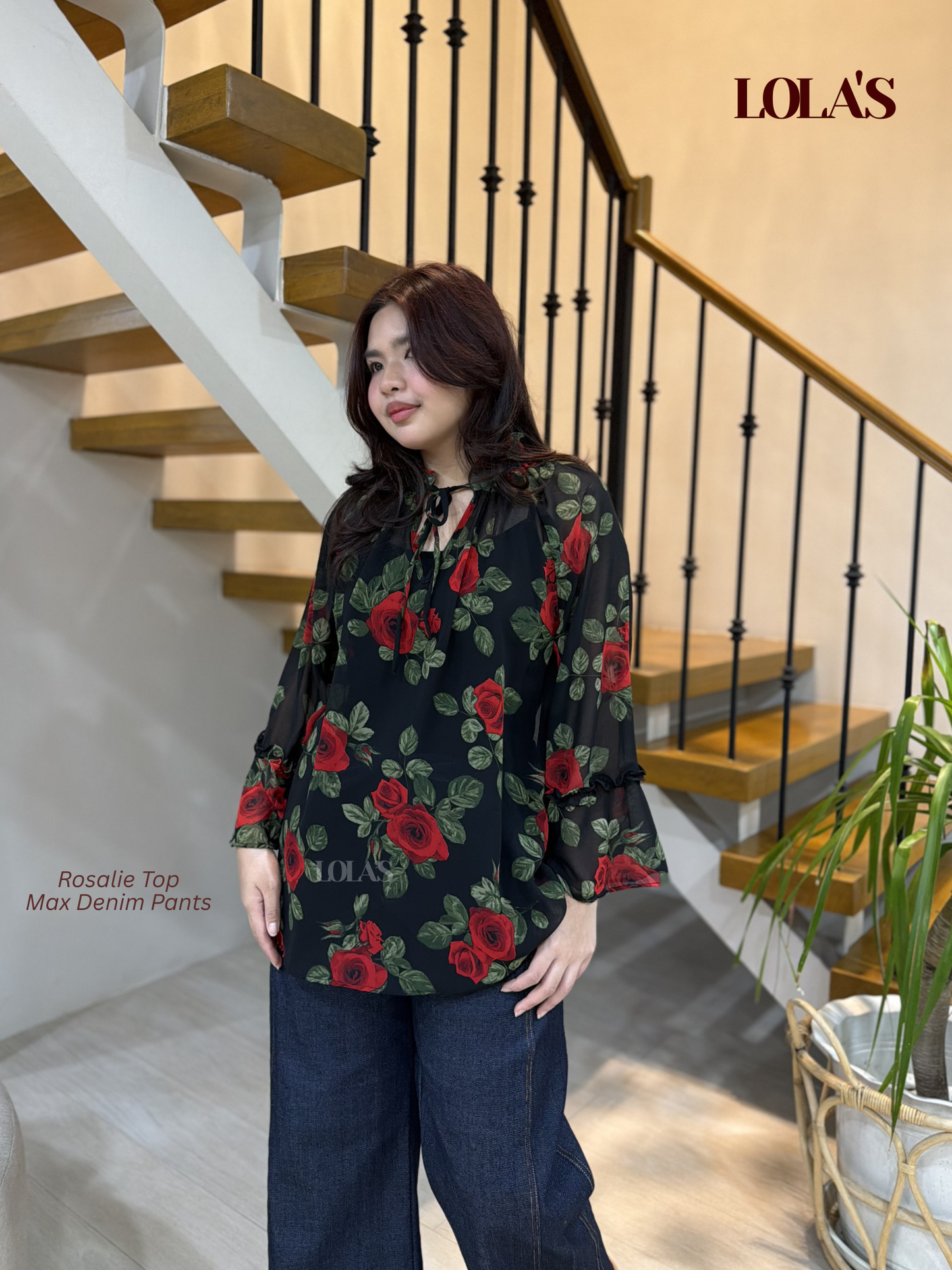 Rosalie Top (Black Roses)