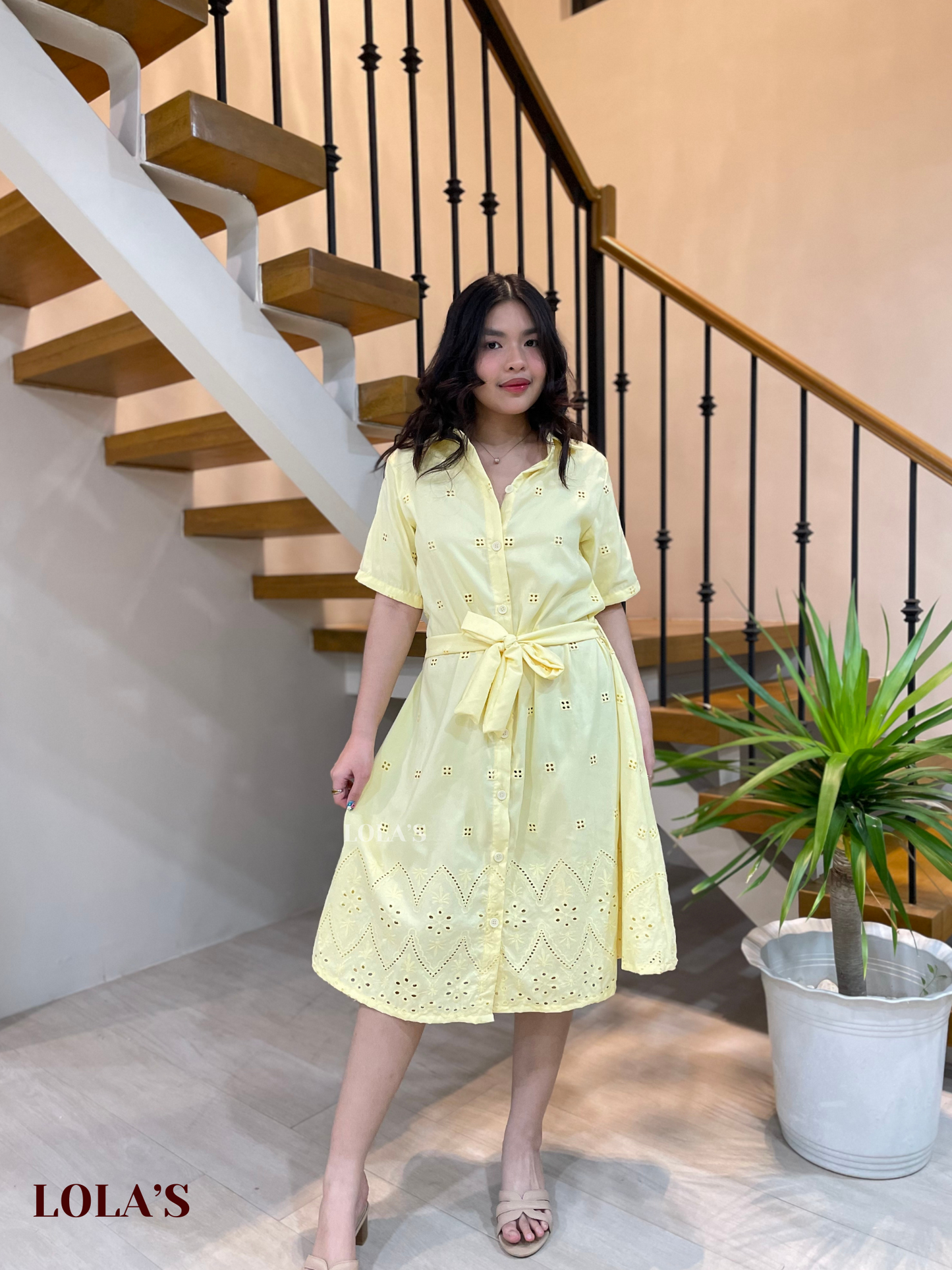 Alexa Polo Dress (Lemon Eyelet)