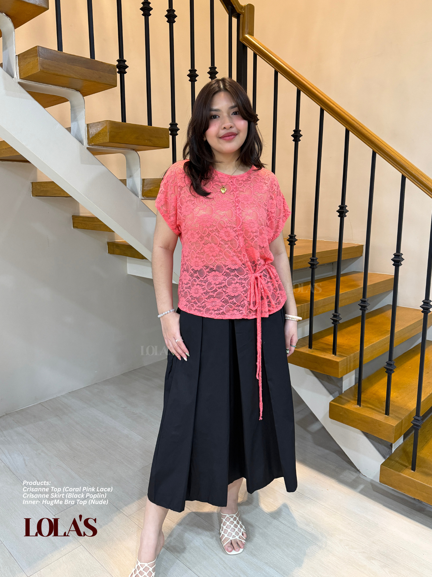 Crisanne Top (Coral Pink Lace | Sheer | See-Through)