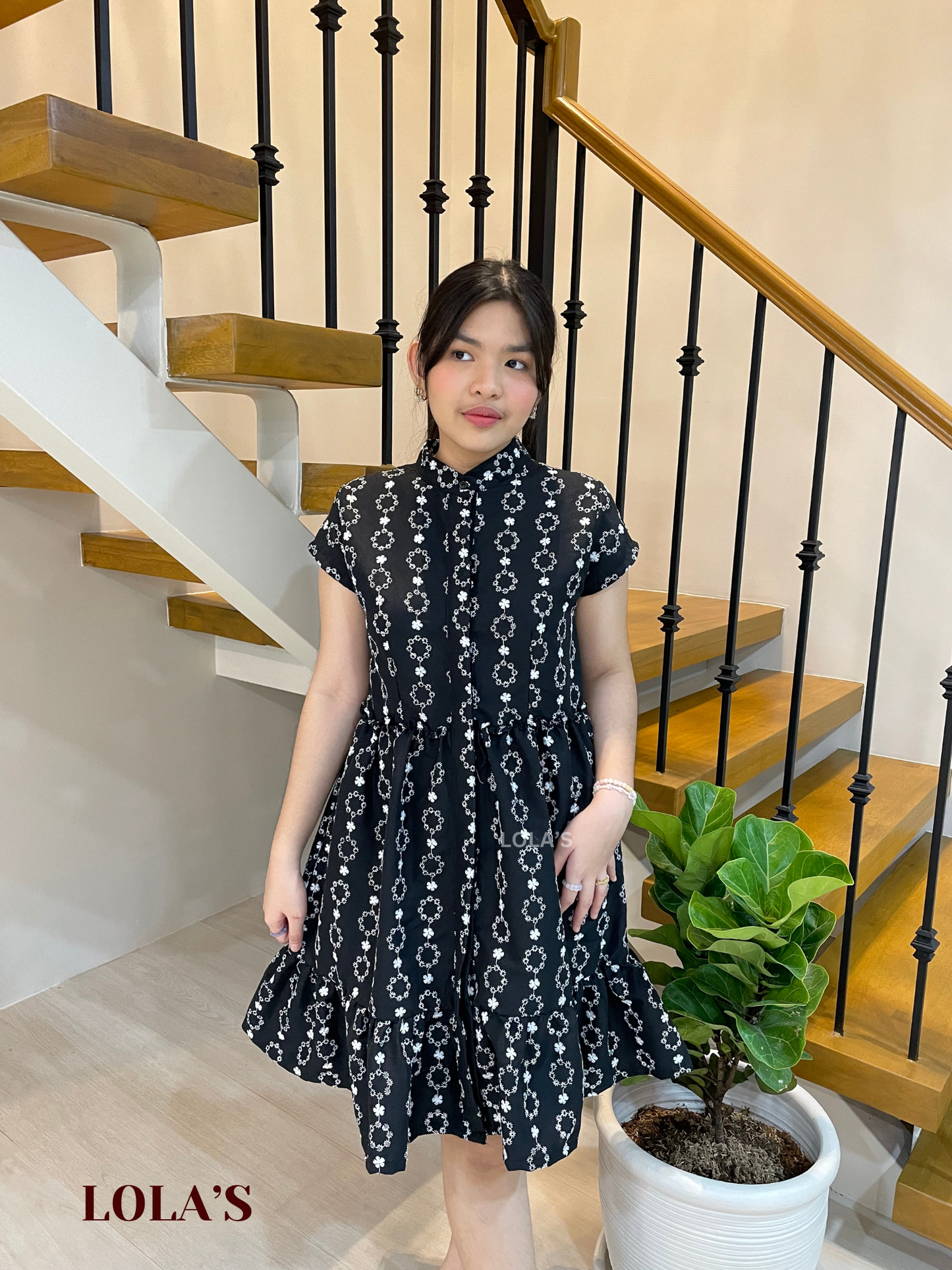 Jihyo Dress (Black Eyelet with White Embroidery)