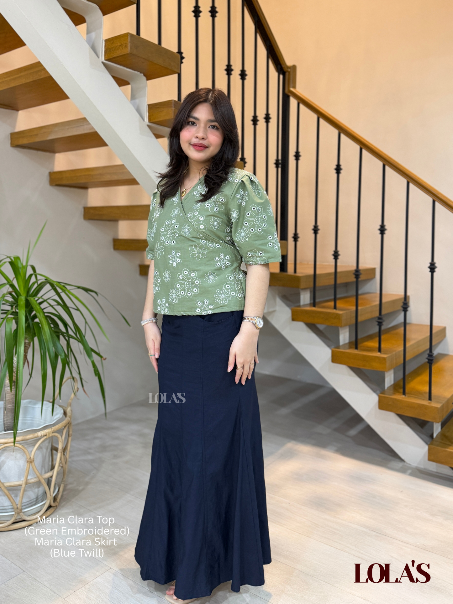 Maria Clara Top (Green Embroidered)