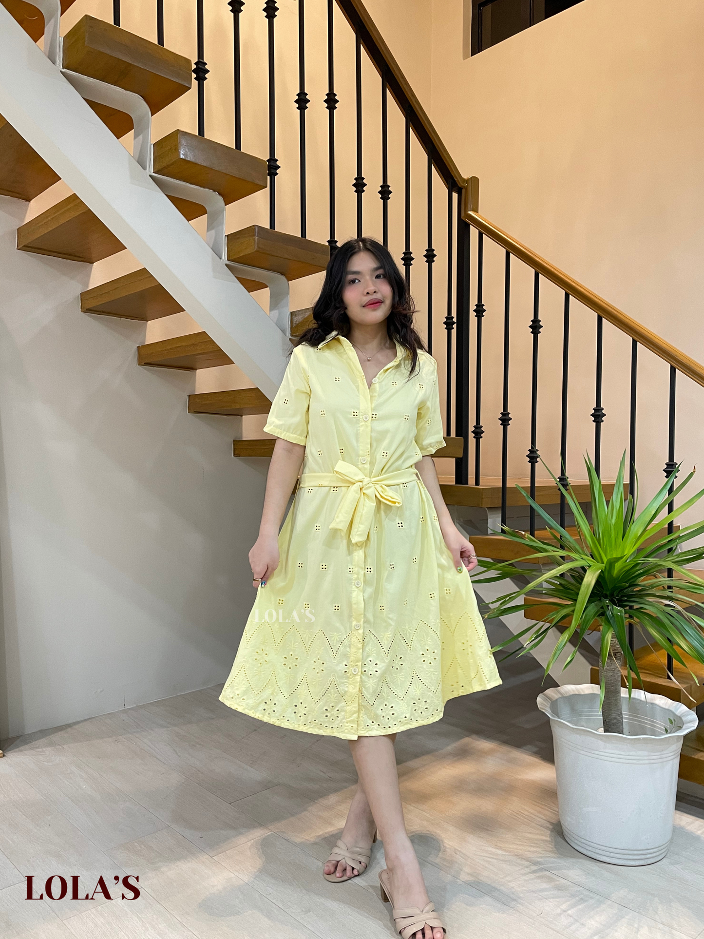 Alexa Polo Dress (Lemon Eyelet)