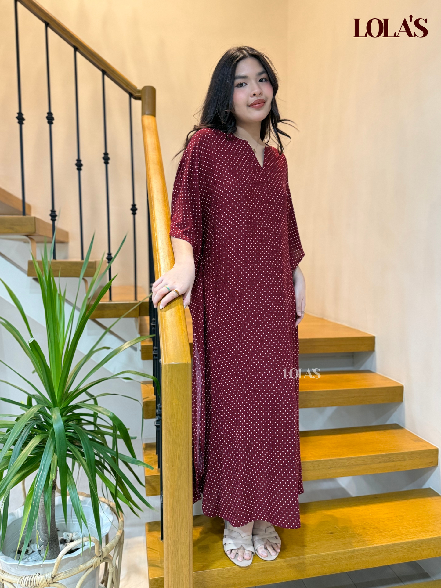 Donya Dress (Maroon Polka)