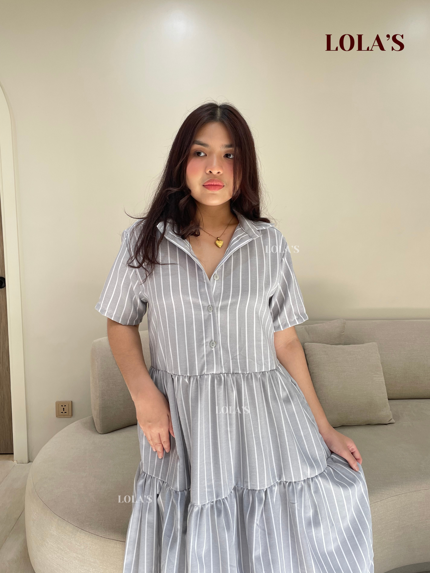 Emily Dress (Gray Stripes)