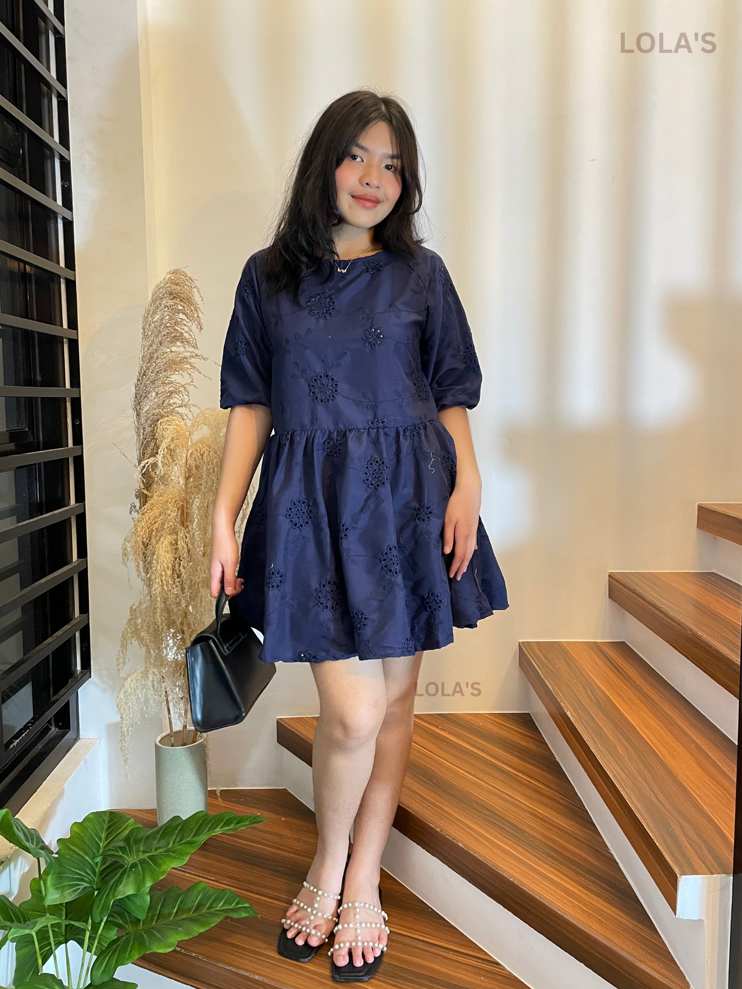 Andrea Dress (Navy Blue Eyelet)