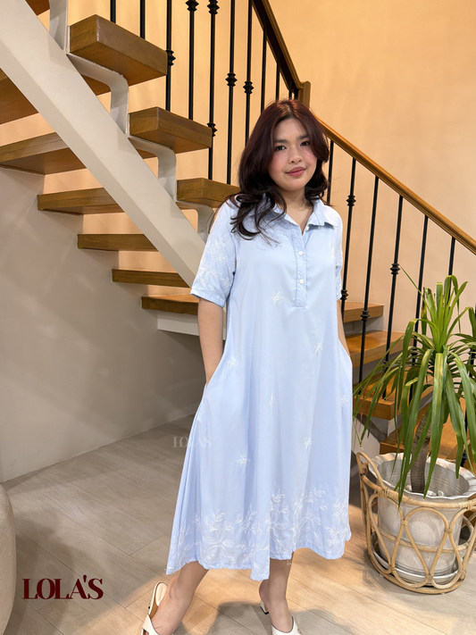 Bianca Dress (Sky Blue Embroidered)