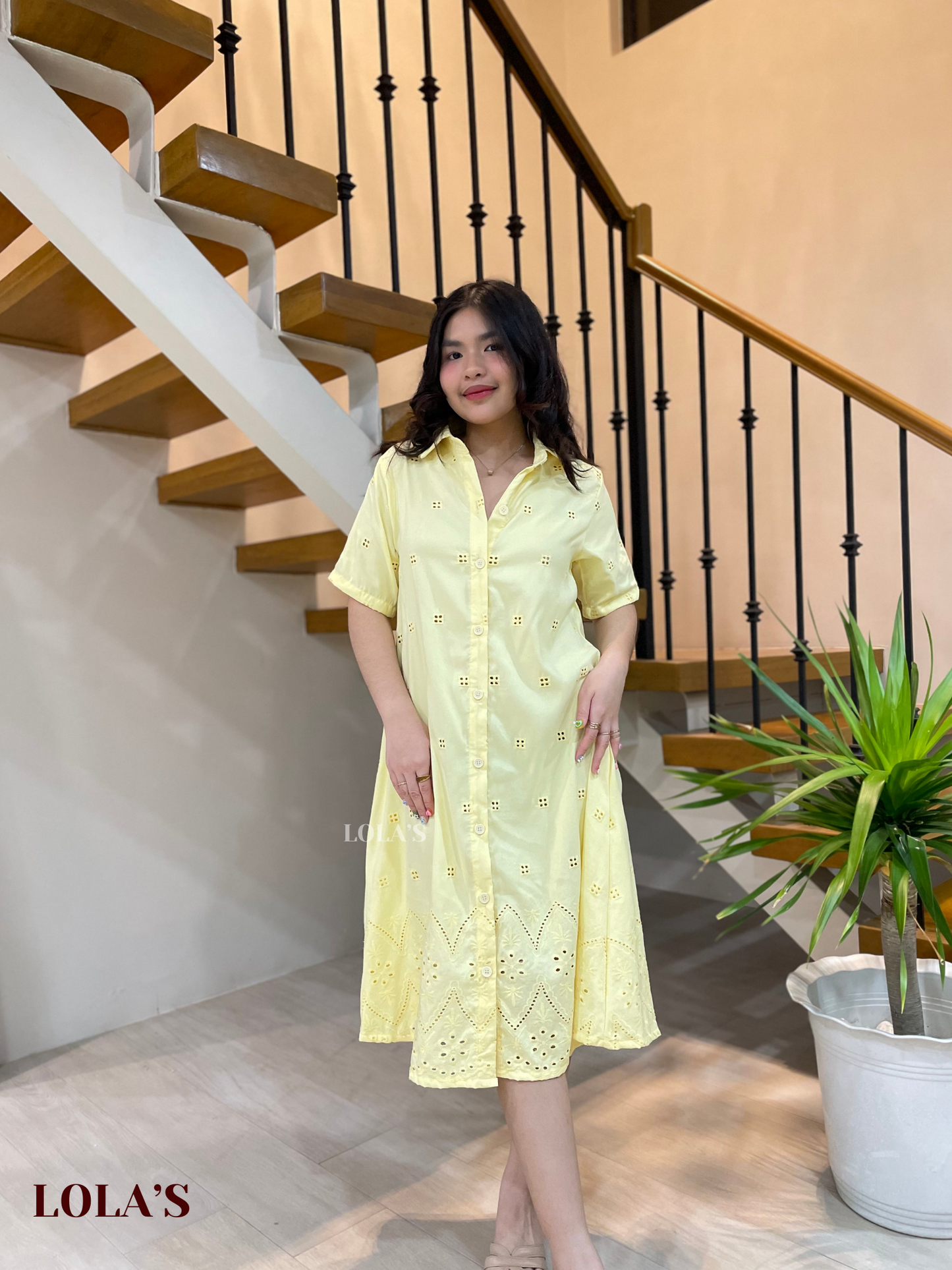 Alexa Polo Dress (Lemon Eyelet)