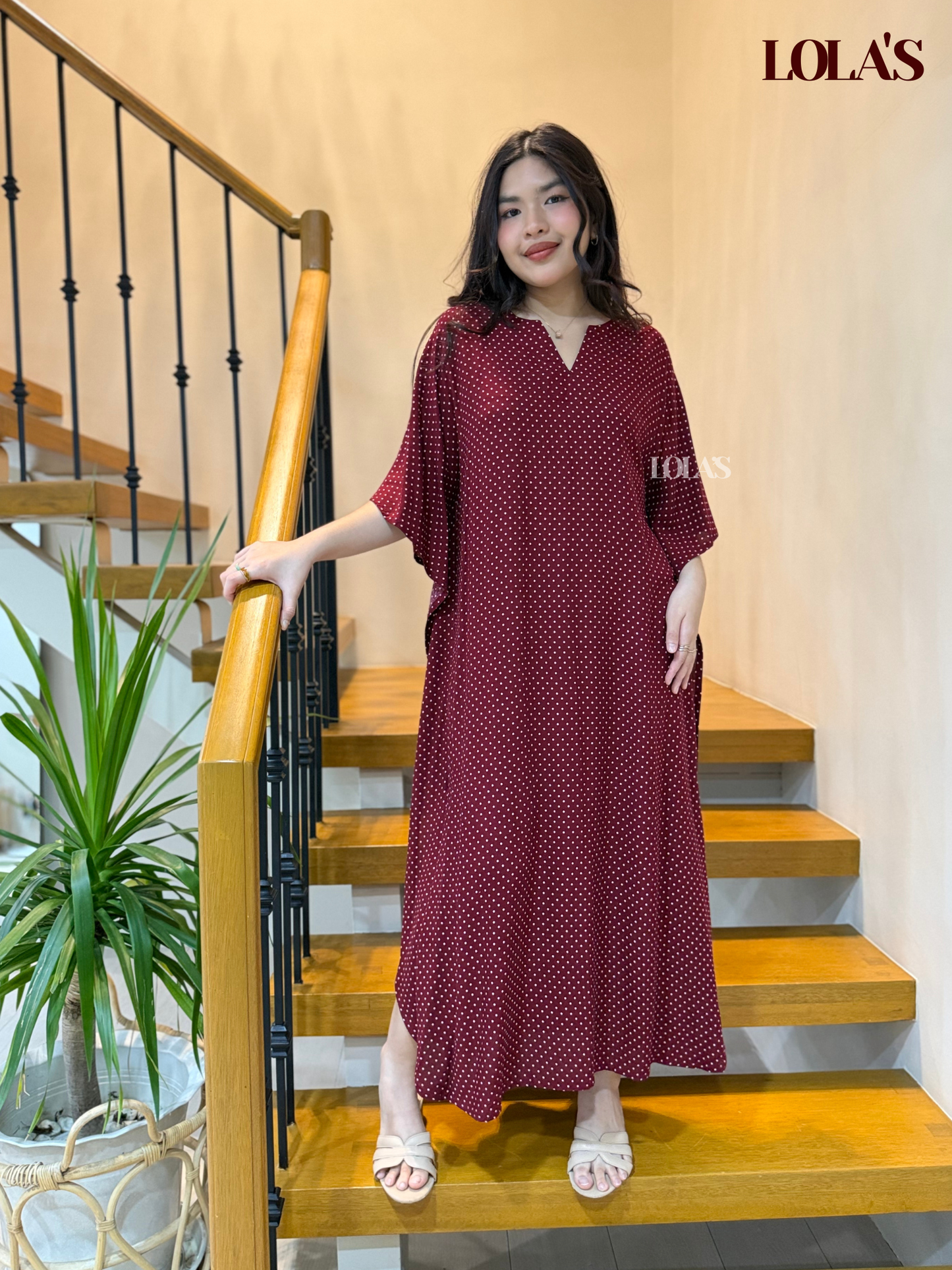 Donya Dress (Maroon Polka)