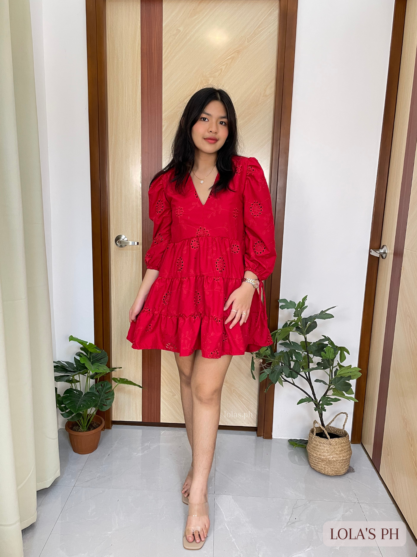 Monina Dress (Red Eyelet)