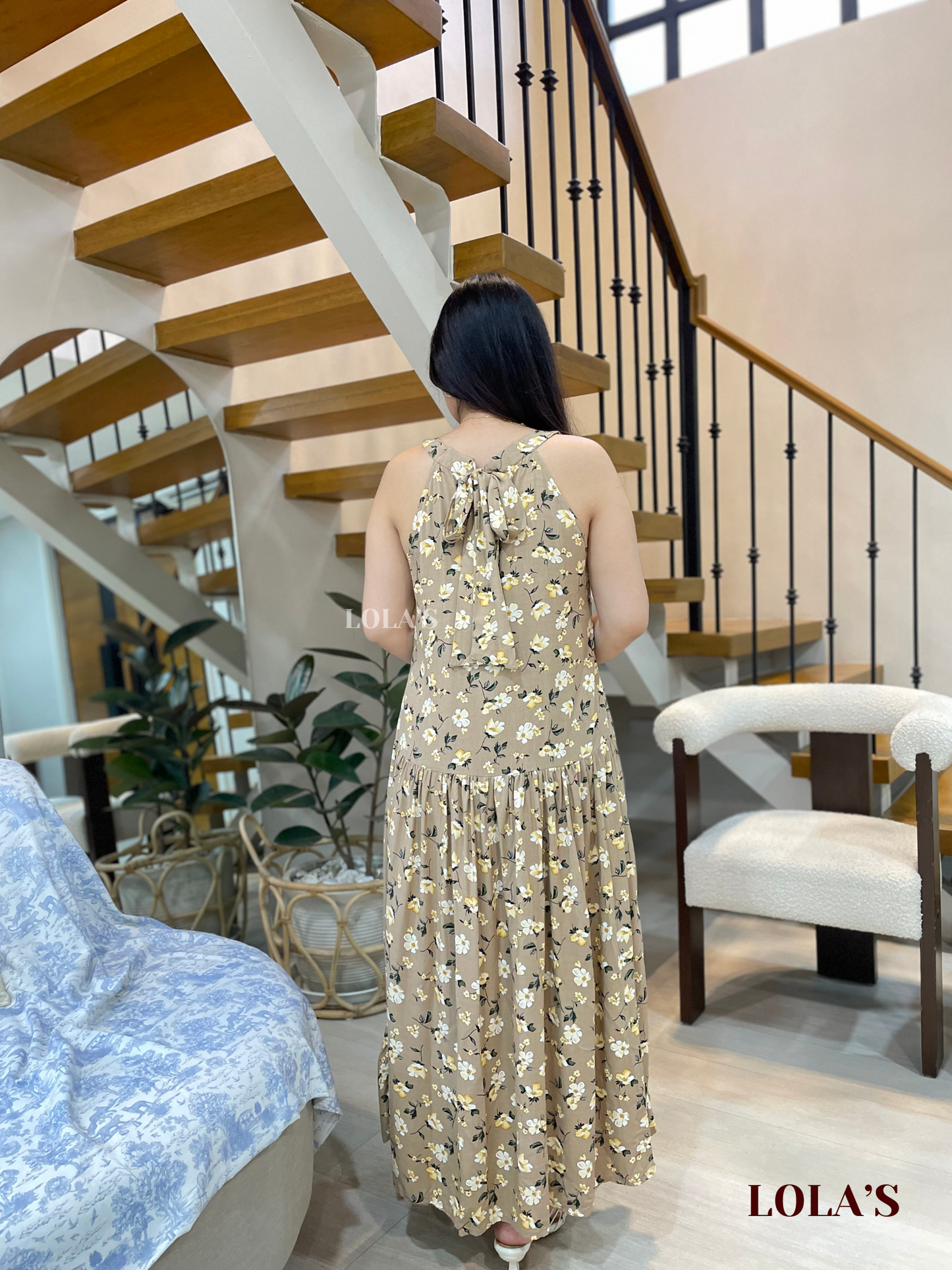 Chesca Dress (Beige Blooms)